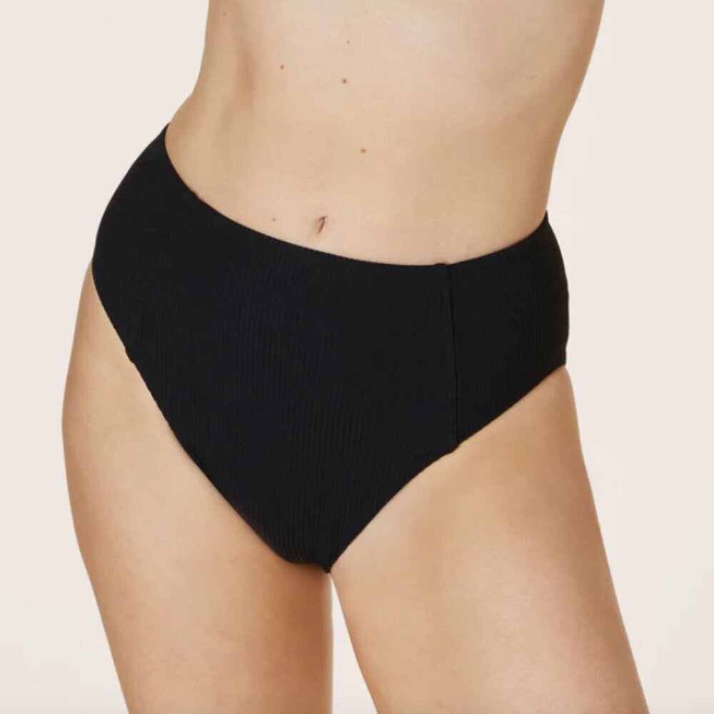 Andie Swim Black Ribbed High-Waisted Bikini Bottom M